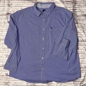 American Eagle Outfitters Blue Patterned Button-Down Shirt